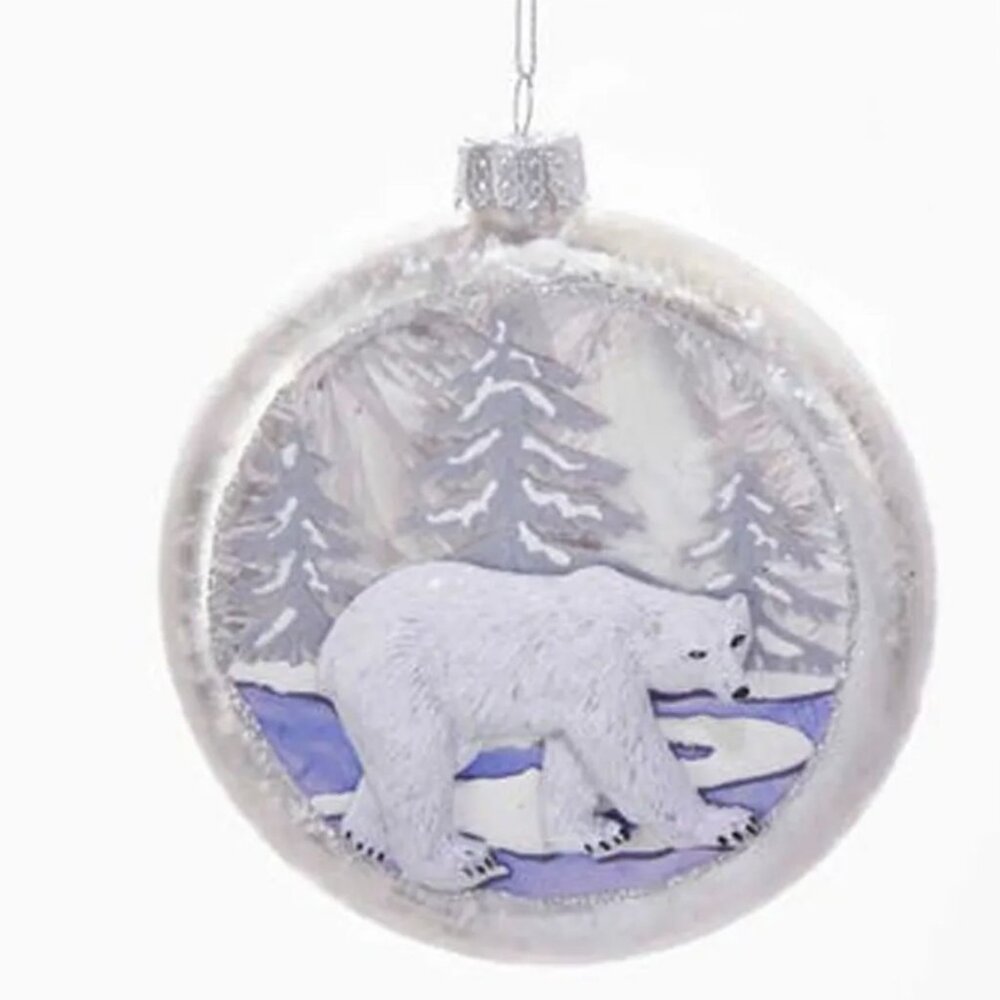 Polar Bear Glass christmas Ornament By Kurt S. Adler winter landscape hanging‎